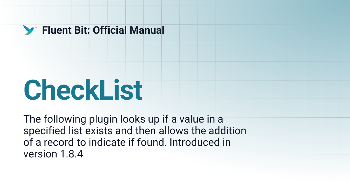 CheckList | 2.1 | Fluent Bit: Official Manual